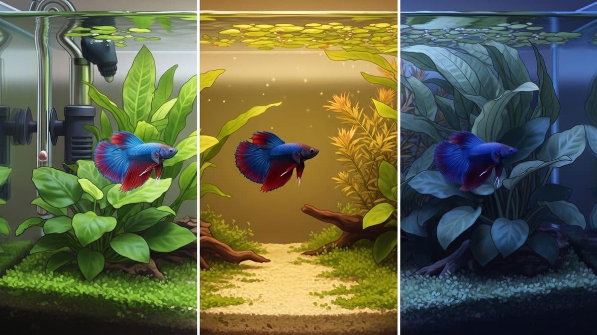 A beautifully lit planted aquarium displaying a full-spectrum LED light with lush green aquatic plants