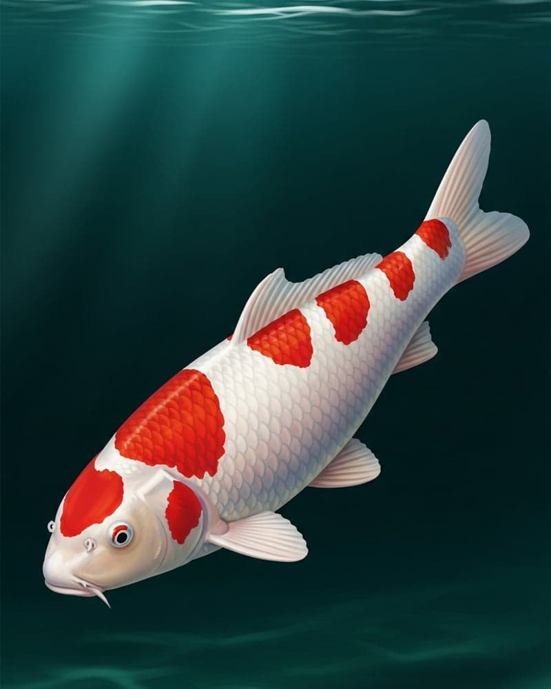 Kohaku Koi (Cyprinus rubrofuscus) — Japanese import specimen