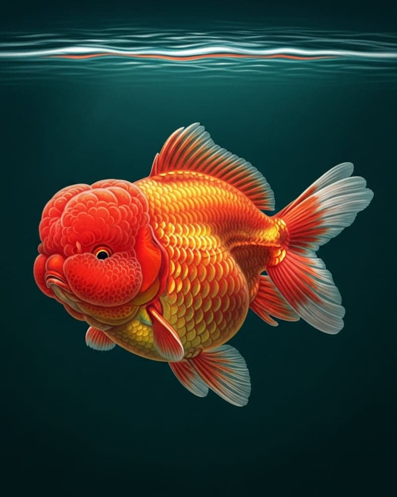 Lionhead Goldfish (Carassius auratus) — premium specimen