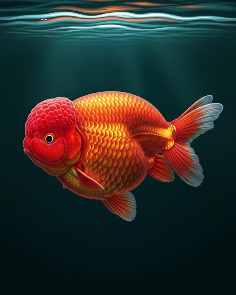 Ranchu Goldfish (Carassius auratus) — show-grade specimen
