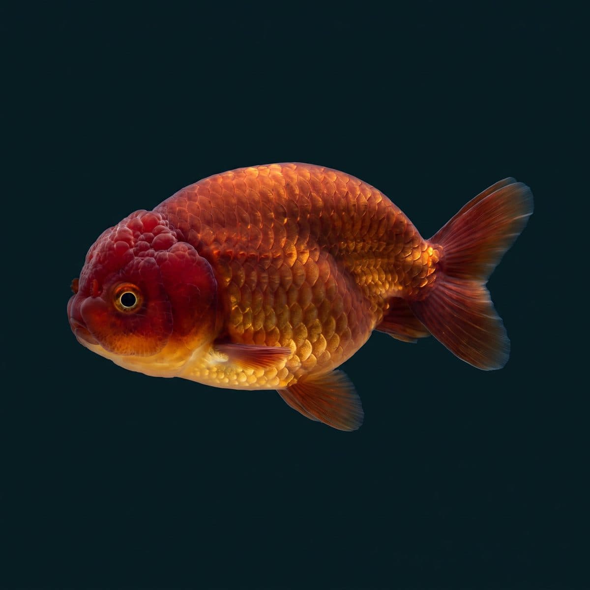 Ranchu Goldfish (Carassius auratus) — show-grade specimen